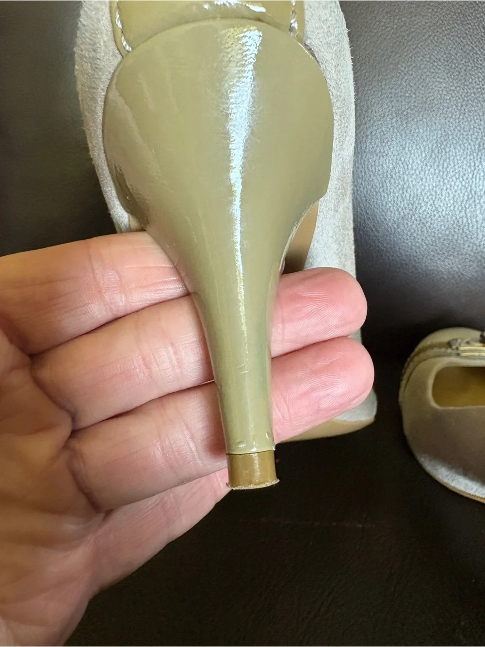 Coach ‘Wanda’ Taupe Suede Pumps
Pretty Gold Accent.
Classic Style and Beauty. - Picture 6 of 13